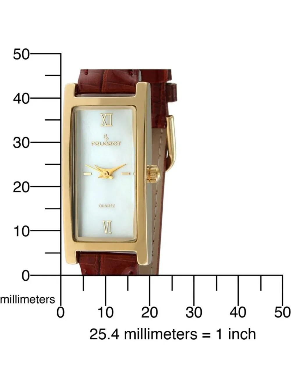 Women's Brown Plated Mother of Pearl Face Roman Numeral Leather Thin Strap Watch